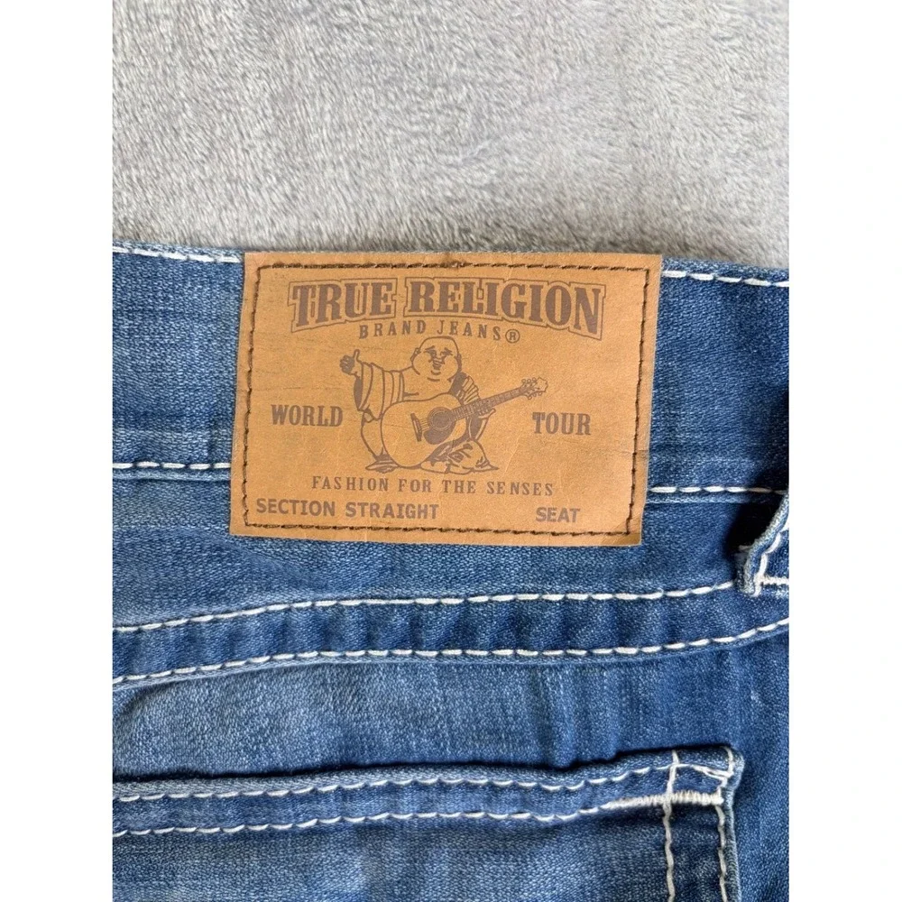 True Religion World Tour Section Straight Jeans Mens 38x34 Blue Contrast